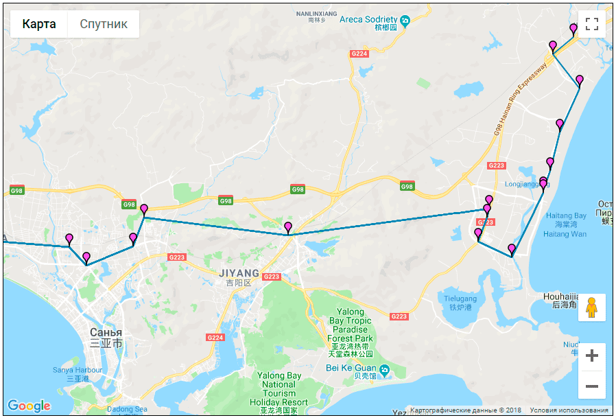 Маршрут автобуса Аэропорт Феникс (Санья) - бухта Хайтанг бэй